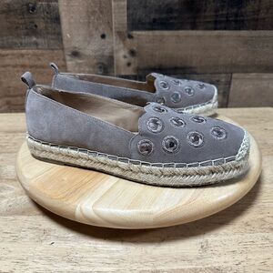 Crown Vintage Suede Espadrille Flats Studded Rhinestone Slip On Size 10M Taupe